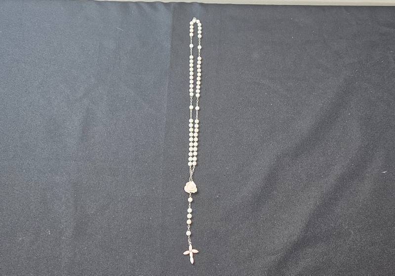 lot 71 image: 925 Sterling Silver Amedeo Rosary with Pink Beads