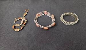 lot 12 image: Set of 3 Assorted Bracelets with Stone and Metal Designs