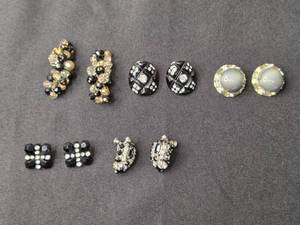 lot 32 image: Set of 8 Vintage Clip-On Earrings with Mixed Designs