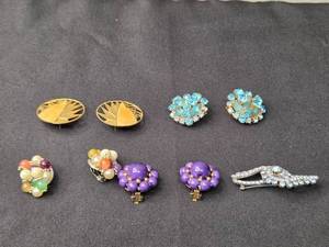 lot 34 image: Vintage Clip-On Earrings Collection with Rhinestone and Enamel Designs