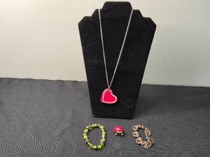 lot 35 image: Heart Pendant Necklace with Costume Jewelry Set - display not inc