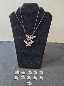 lot 81 image: Set of 2 Eagle Pendant Necklaces and Extra Eagle Charms