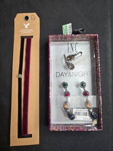 lot 103 image: Set of 2 Choker NecklacesHair Bands and 2 Pairs of INC Day & Night Earrings in Orig Pkgs
