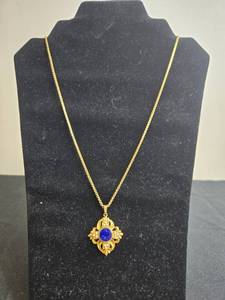 lot 116 image: Gold Tone Necklace with Blue Stone Pendant