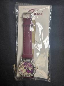 lot 130 image: Elegant Toni Womens Floral Quartz Watch with Red Leather Band in Orig Pkg - untested