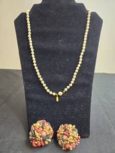 lot 167 image: Marvella Faux Pearl Necklace with Beaded Clip-On Earrings