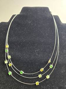lot 191 image: Set of 2 Lia Sophia Necklaces with Silver Chains and Colored Square Accents