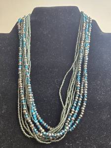 lot 192 image: Multistrand Green and Blue Beaded Necklace with Rhinestone Clasp