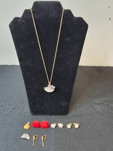 lot 221 image: Vintage Jewelry Collection Necklace and Assorted Clip Earrings Inc VTG Telephone Design
