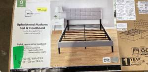 lot 609 image: Queen Size Mainstays Upholstered Platform Bed, No Box Spring Needed