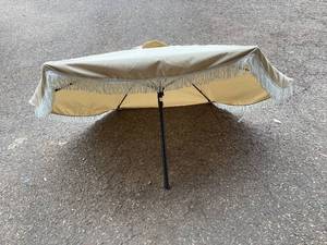lot 614 image: BELLRINO DECOR MEDIUM COFFEE Tassel Edge Umbrella Canopy for 9ft 6 Ribs