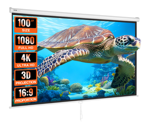 lot 39 image: VEVOR Manual Projector Screen, 100 Inch 169 4K 1080 HD Retractable Pull Down Projector Screen