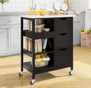 lot 76 image: YITAHOME Small Solid Wood Top Kitchen Island Cart on Wheels with Storage, Rolling Portable Dining Room Serving Utility Carts