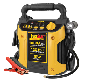 lot 113 image: EverStart Maxx 1000 Peak Amp Jump Starter with 120 PSI Compressor, Pivoting LED Light, 3X USB Ports