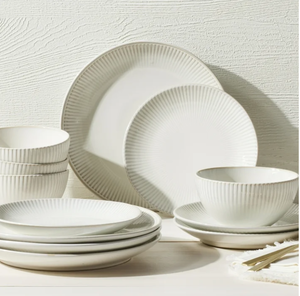 lot 407 image: 12PCS Better Homes & Gardens Stoneware Cream Dinnerware Set