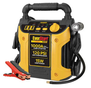 lot 420 image: EverStart Maxx 1000 Peak Amp Jump Starter with 120 PSI Compressor, Pivoting LED Light, 3X USB Ports