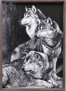 lot 486 image: Open Road Brands Wolf Black And White Wood Frame Wall Art by Joel Pilcher