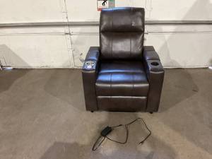 lot 8 image: Abbyson Living Rider Powered Reclining Theater Chair - Built in USBPower Outlet, Cup Holders, TraySide Table