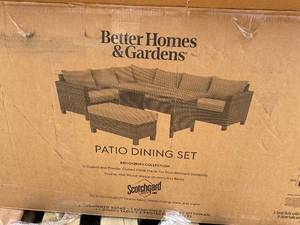 lot 28 image: 4PCS Better Homes & Gardens Brookbury Outdoor Wicker Patio Sectional Dining Set