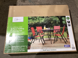 lot 621 image: 5PCS Mainstays Albany Lane Dining Set, Red, Outdoor Living