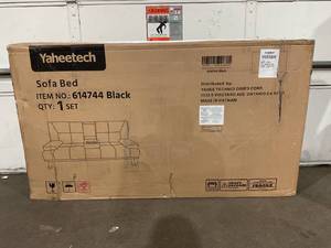 lot 99 image: Yaheetech Modern Faux Leather Convertible Futon Sofa Bed with Cup Holders