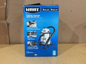 lot 133 image: HART 8 Gallon 6 Peak HP Stainless Steel WetDry Vacuum