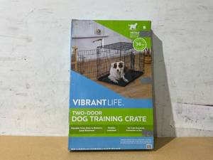lot 282 image: Vibrant Life Double Door Metal Wire Dog Crate with Leak-Proof Pan and Divider
