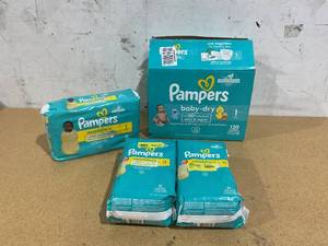 lot 425 image: LOT OF 4 Pampers Diapers Size N and 1