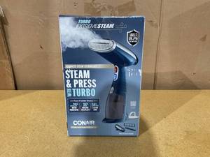 lot 190 image: Conair Handheld Garment Steamer for Clothes, Turbo ExtremeSteam 1550W, Portable Handheld Design, Strong Penetrating Steam GS38R