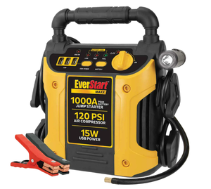 lot 141 image: EverStart Maxx 1000 Peak Amp Jump Starter with 120 PSI Compressor, Pivoting LED Light, 3X USB Ports