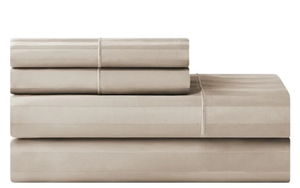 lot 152 image: 4PCS Queen Size Hotel Style 600 Thread Count Taupe Stripe Egyptian Cotton Adult Bed Sheets