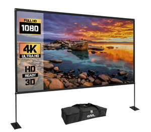 lot 182 image: Onn. 120 Portable IndoorOutdoor 169 Projection Screen with Stand