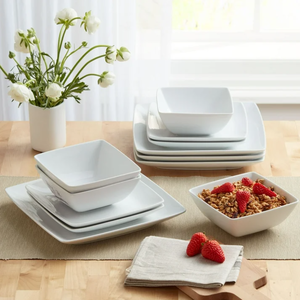 lot 310 image: 12PCS Better Homes & Gardens- Loden White Square Porcelain Dinnerware Set