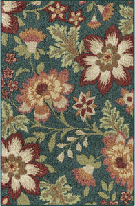 lot 678 image: 2PCS Mainstays Farmhouse Oversized Floral Teal Indoor Accent Rug