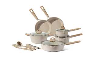 lot 63 image: Carote Ceramic Pans and Pots Set, 13 Piece Industion Kitchen Non-Stick Cookware Sets Taupe