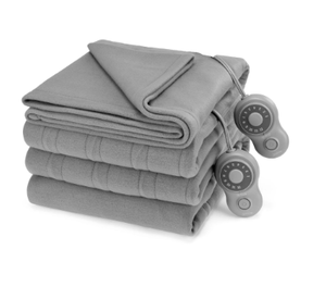 lot 364 image: Sunbeam Queen Blanket Grey Fleece, 12 Heat Settings, 12-Hour Auto Shut-Off, Electric Heated Blanket with Controller, 90 x 84