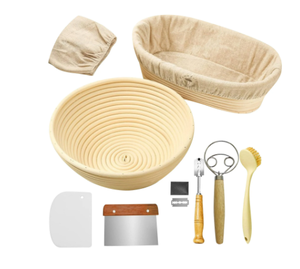lot 367 image: Bread Proofing Basket Set, PITCH PULSE 9 Inch Round and 10 Inch Oval Banneton Bowl with Sourdough Bread Making Tools Kit