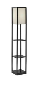 lot 368 image: Mainstays 62 Plastic Black Shelf Floor Lamp, Sustainable White Fabric Shade ,Modern Design, New Condition, Adult and Dorm Room Use