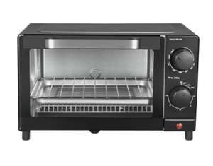 lot 370 image: Mainstays 4 Slice Toaster Oven with 3 Setting, Baking Rack and Pan, Black