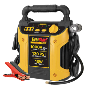 lot 293 image: EverStart Maxx 1000 Peak Amp Jump Starter with 120 PSI Compressor, Pivoting LED Light, 3X USB Ports