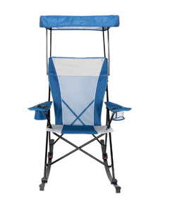 lot 376 image: Ozark Trail Mesh Tension Rocking Camp Chair with Canopy, Blue and Grey, Detachable Rockers, Adult