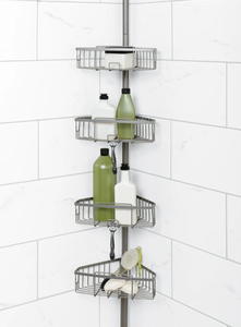 lot 533 image: Zenna Home Satin Nickel Metal Tension Pole Shower Caddy with 4 Basket Shelves, Adjustable 5 - 9 Feet