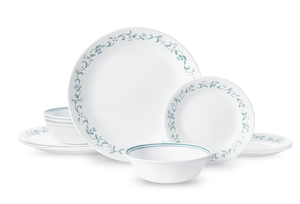 lot 535 image: LOT OF 2 Corelle Country Cottage, White and Green Round 12-Piece Dinnerware Set