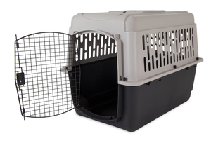lot 646 image: Vibrant Life Pet Kennel Medium 36 Dog Crate, Plastic Travel Pet Carrier for Pets 50-70 lb, Grey