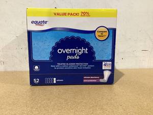 lot 704 image: Equate Womens Incontinence Pads, Overnight 52 Count