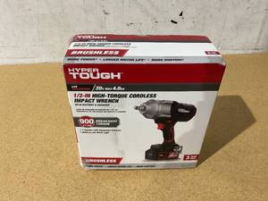 lot 347 image: Hyper Tough 20V Max Brushless 12-Inch High-Torque Cordless Impact Wrench with 4.0Ah Lithium-Ion Battery and Charger