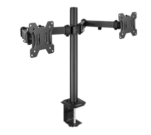 lot 192 image: Onn. Full Motion Dual Monitor Desk Mount, Fits 2 Screens up to 27 Inches - Rotate, Tilt & Swivel, VESA