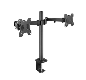 lot 197 image: Onn. Full Motion Dual Monitor Desk Mount, Fits 2 Screens up to 27 Inches - Rotate, Tilt & Swivel, VESA