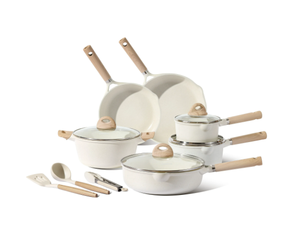 lot 199 image: Carote Nonstick Pots and Pans Set,13pcs Induction Kitchen Cookware Sets White Granite