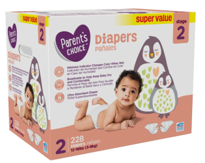 lot 205 image: Parents Choice Diapers, Size 2, 228 Diapers